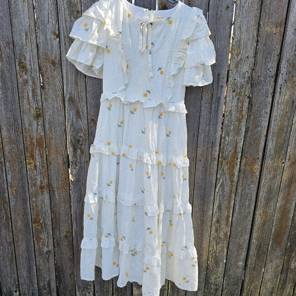 Just Me Floral Ruffle Dress - White and Yellow - Picture 2 of 11